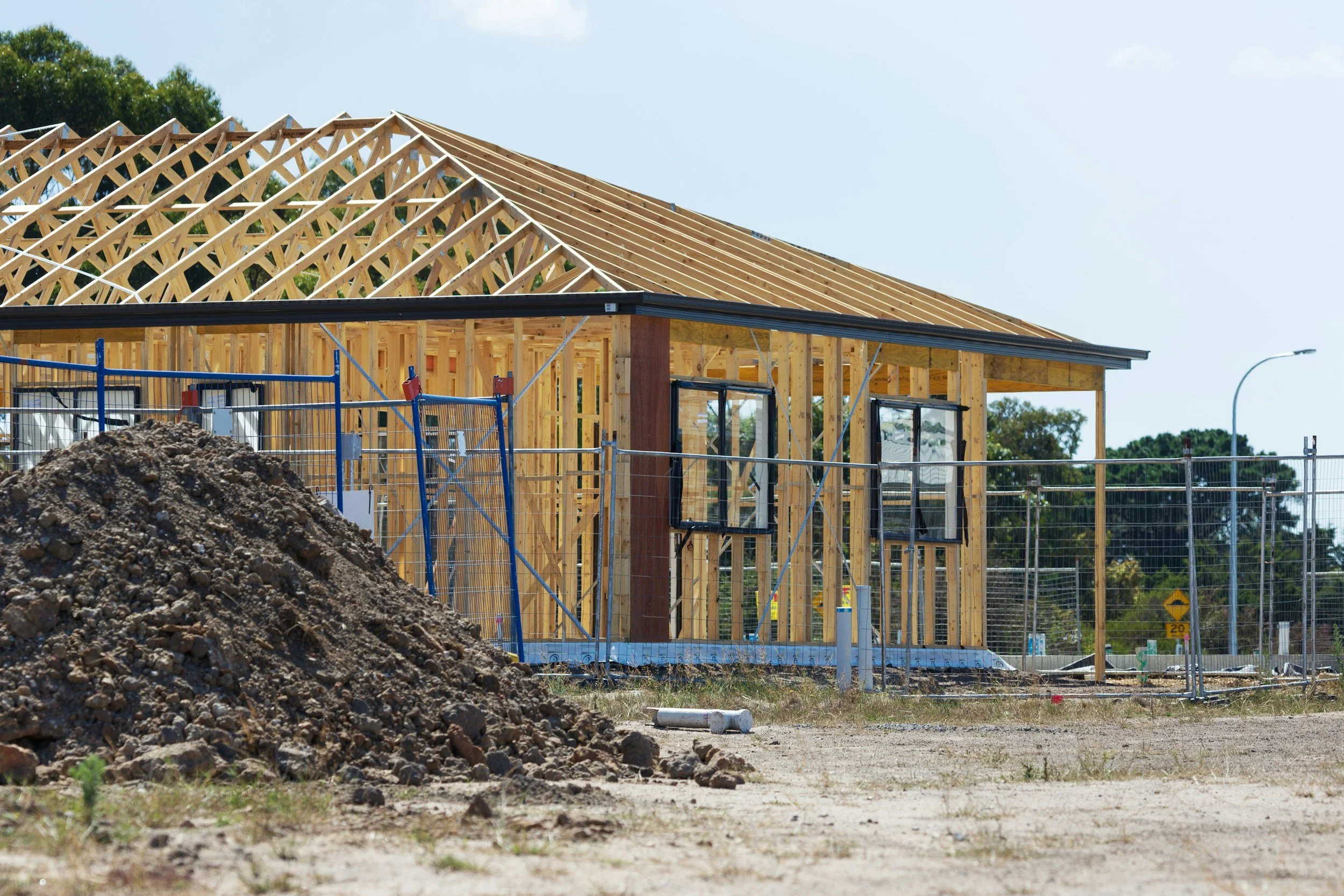 Temporary fencing panels installed on a construction site